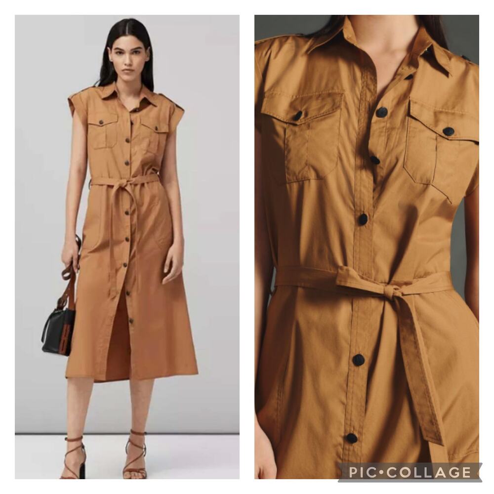 Rag & Bone Roxanne Midi Dress Utility Button Down Collared Casual Tan sz S - Picture 8 of 10
